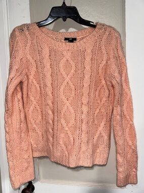 H&M soft orange Peach Cable Knit Crewneck Sweater small